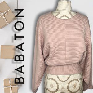Aritzia Babaton Baby Pink Ribbed Dolman Long Sleeve Crewneck Sweater in Small